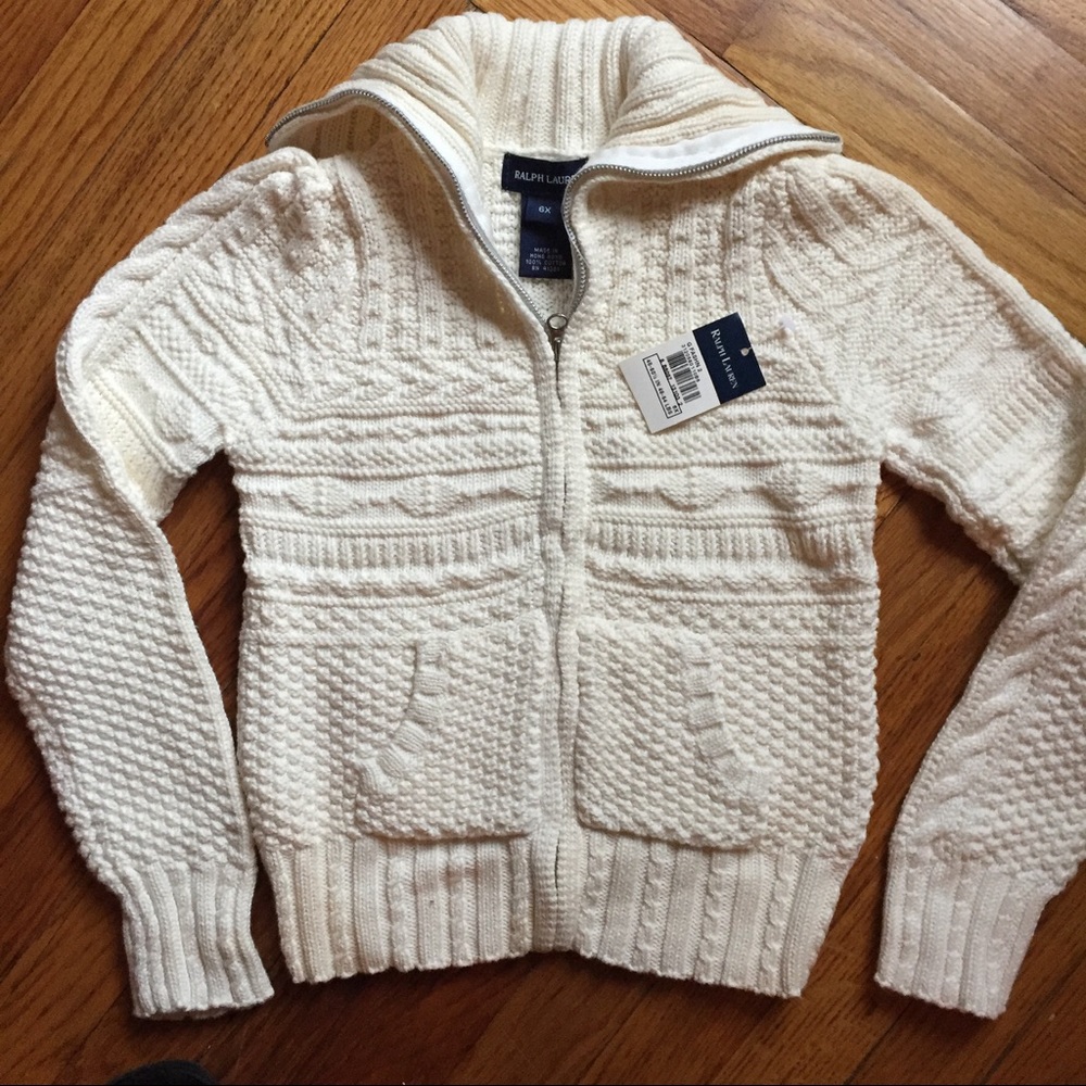 NEW - Girls  6X Ralph Lauren Sweater White Fullzip
